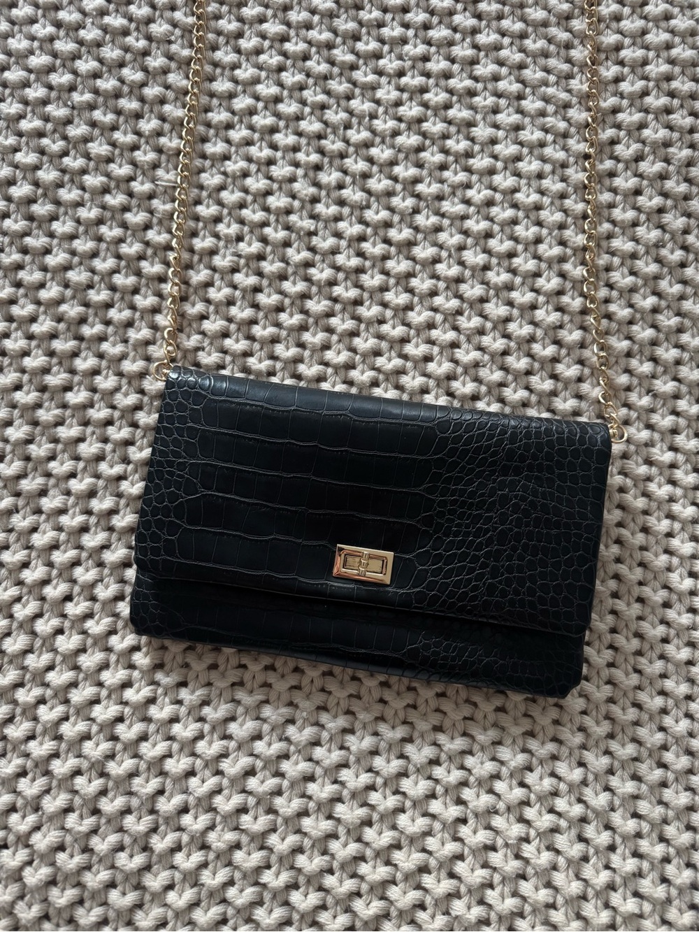 Urban Expressions Black Croc-Embossed Chain Crossbody